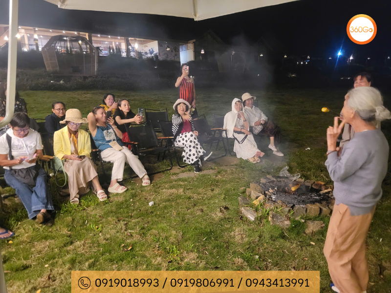 Tiệc BBQ ngoài trời, đốt lửa trại tại Olala Glamping Bảo Lộc - Du lịch 360Go